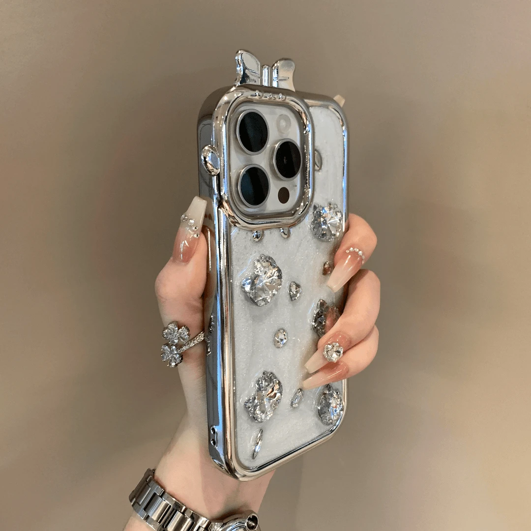 立体蝴蝶结水钻KT猫适用苹果15手机壳高级感14promax小众13/12女