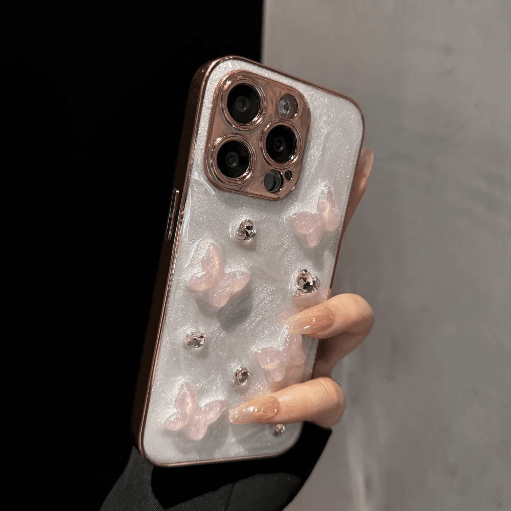 【轻奢高级感】立体滴胶闪粉蝴蝶苹果15promax手机壳14小众13/12