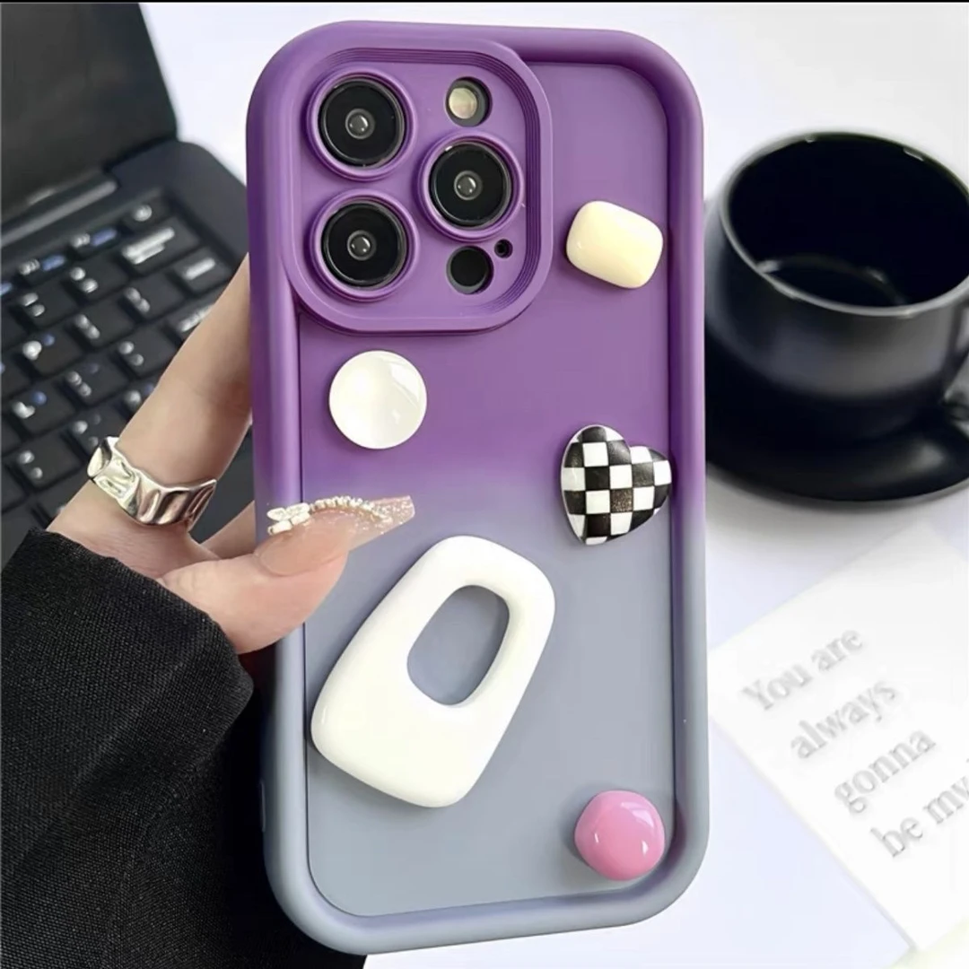 肤感渐变撞色棋盘格iphone14promax手机壳苹果13立体12全包防摔11