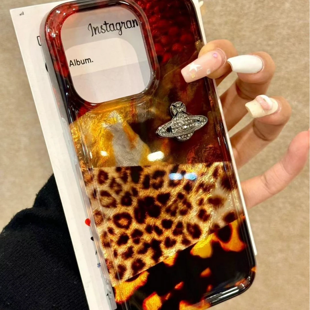 小众琥珀豹纹星球适用苹果16手机壳iPhone15软14promax新款13女12
