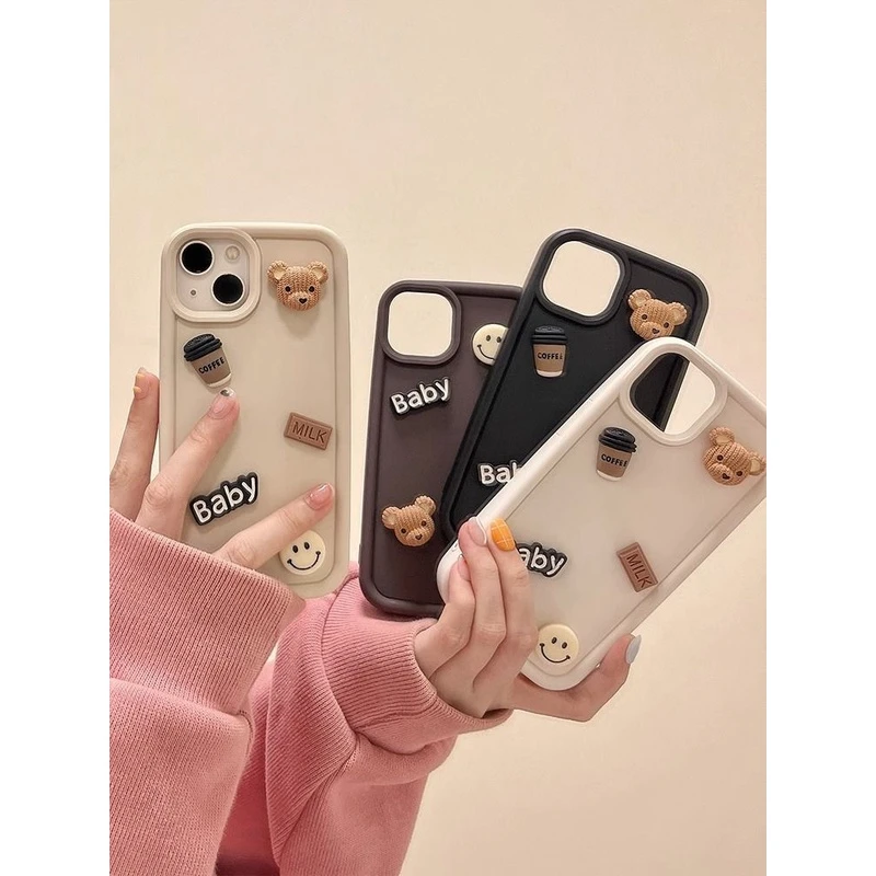 咖啡布偶熊立体苹果13promax手机壳可爱卡通14情侣12/11/xr/xsmax