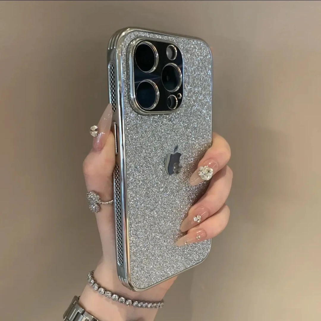 ins轻奢闪粉散热边框苹果15高级手机壳14promax小众13/12/11简约