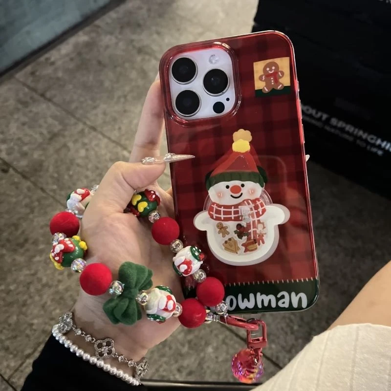 ins风圣诞雪人支架腕带适用苹果14promax手机壳15pro软13/12/11