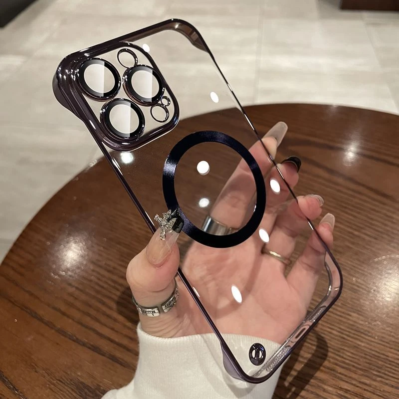 苹果14pro手机壳透明磁吸式电镀iPhone13promax无边框12超薄硬壳P