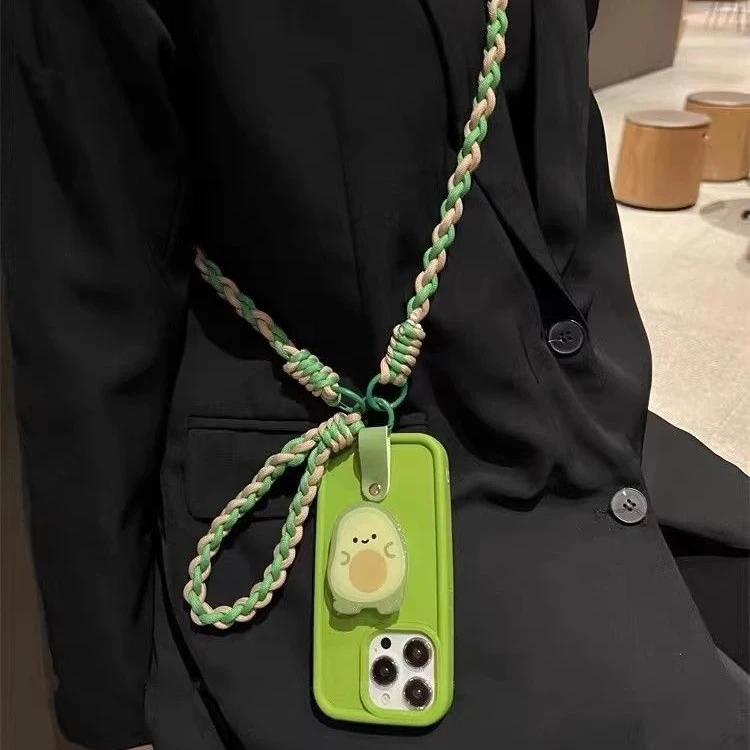 ins牛油果支架编织手绳IPhone15promax手机壳适用苹果14腕带12/13