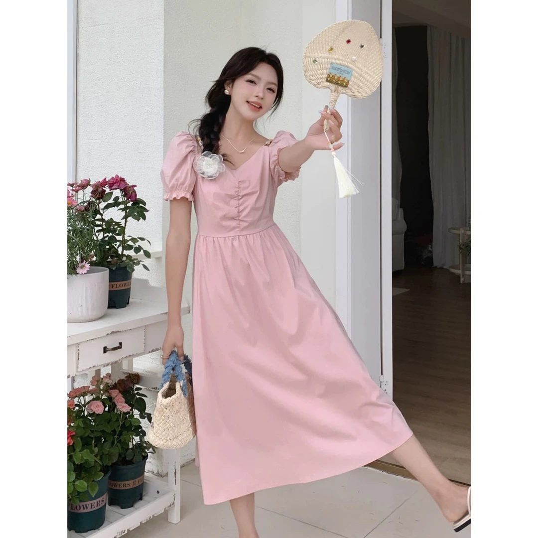 法式超仙度假风气质连衣裙2024显瘦清纯初恋露肩吊带长裙933#0.1