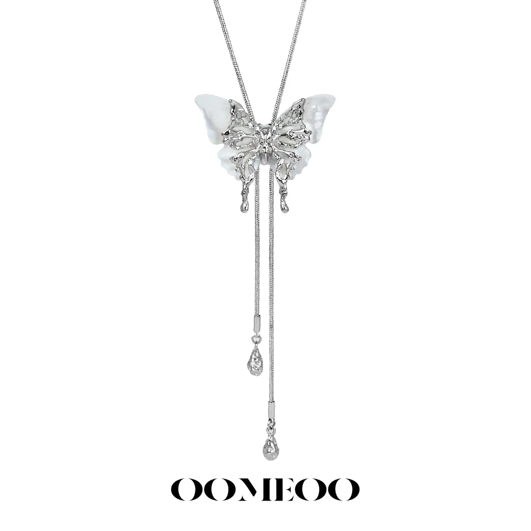 铜合金项链 黎明白蝶原创蝴蝶毛衣链大气高档秋冬搭配项链长款