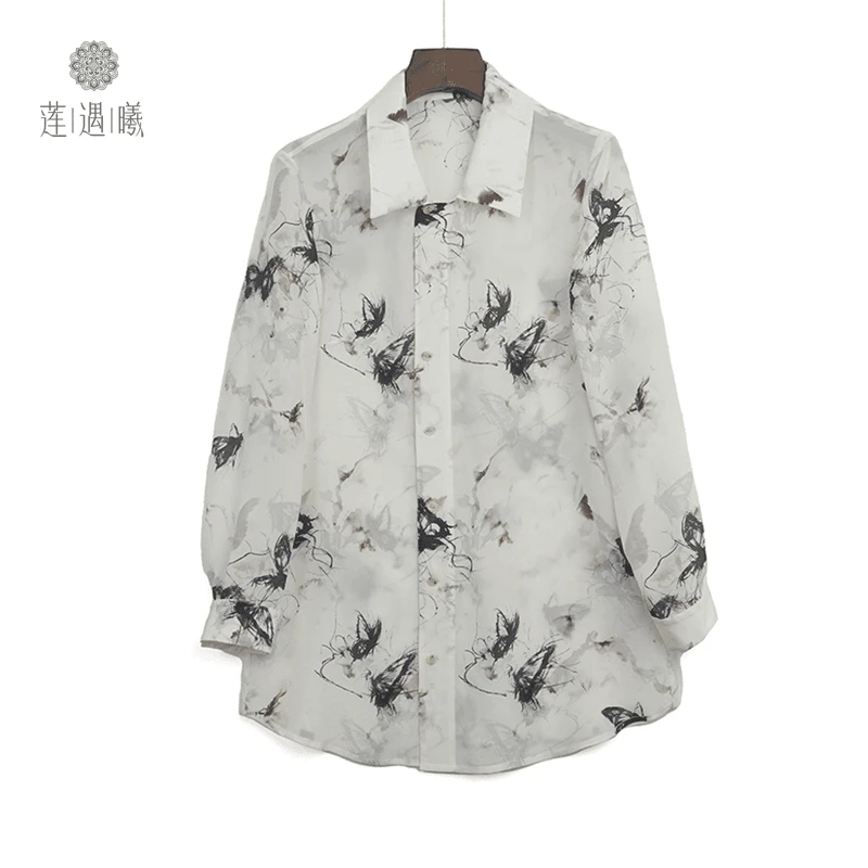 莲遇曦企业店原创 双皱.蝴蝶花上衣   桑蚕丝女装ZQ24050-473
