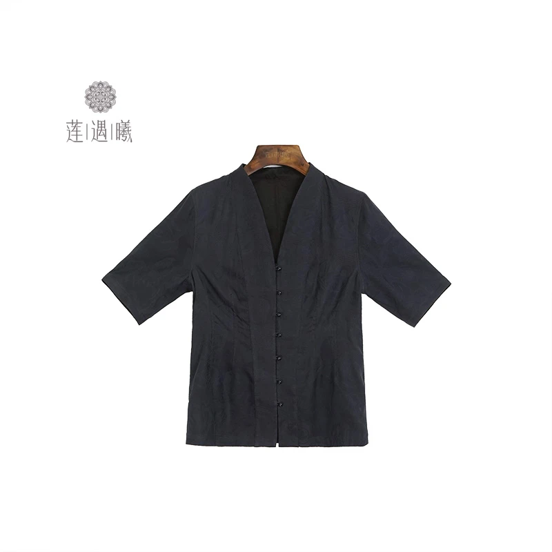 天香杭罗黑色女式上衣莲遇曦时装24C62-622