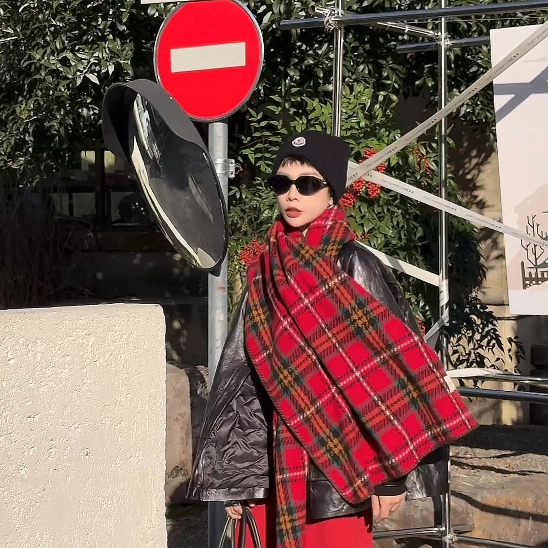 LYXZ冬季穿搭高颜简约优雅气质保暖氛围感千鸟格围巾75614