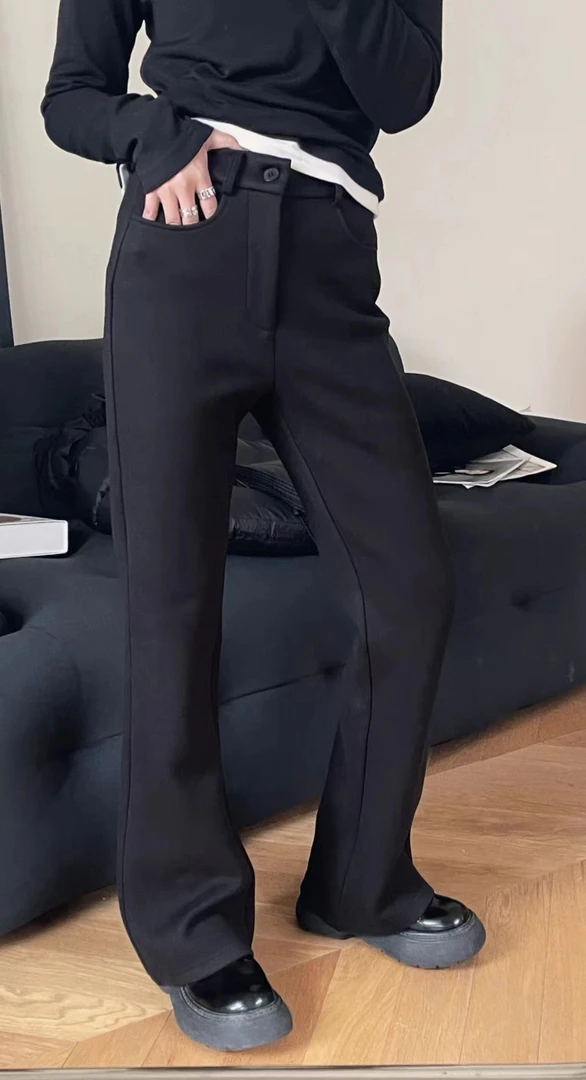 LYXZ冬季新品后腰松紧加绒显瘦微喇西裤64409