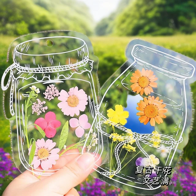 【新店9.9元40张】大号干花叶书签透明贴纸瓶子里的春天手工DIY创意