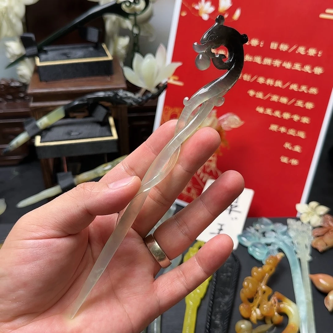 岫玉发饰未镶嵌岫玉发簪手工制作