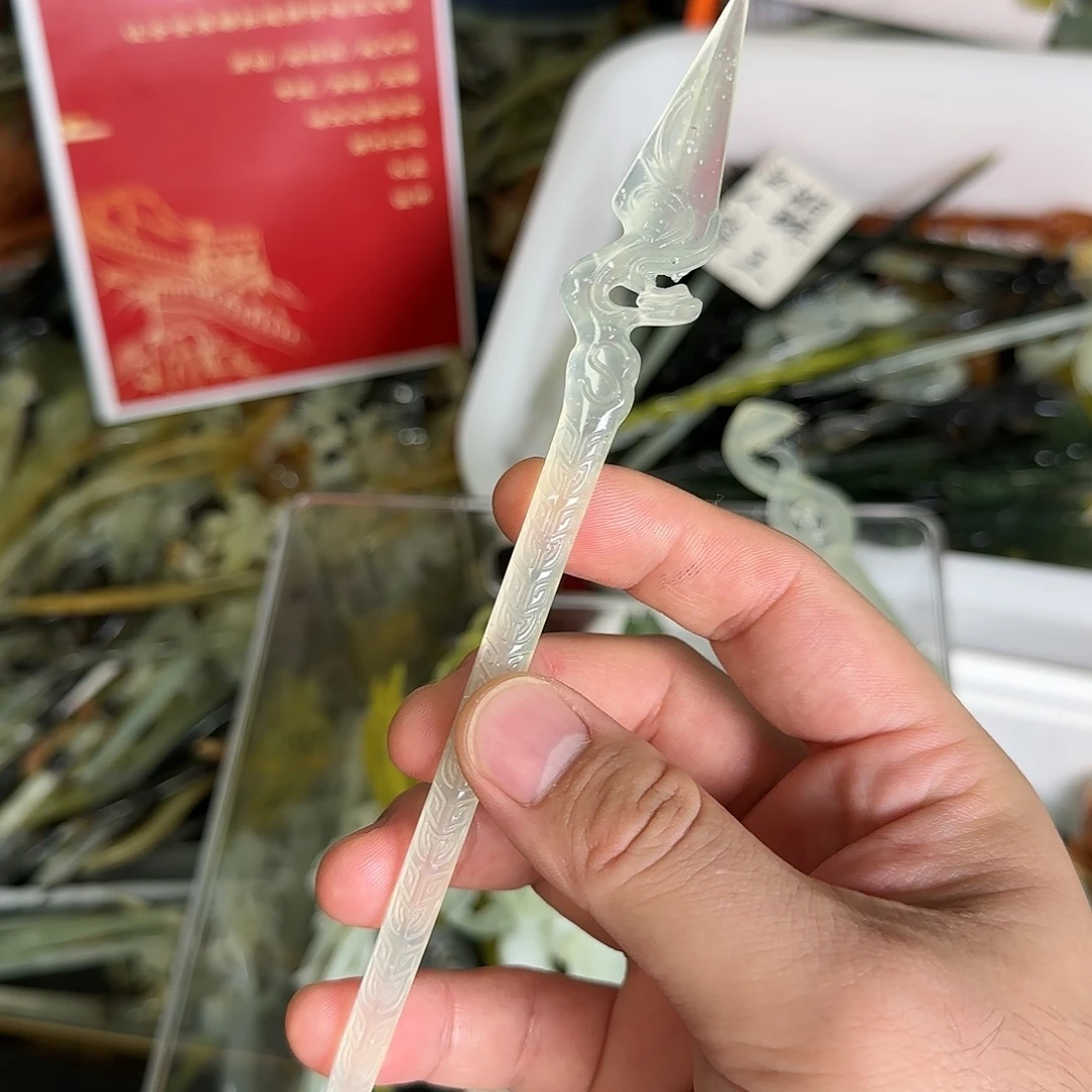 岫玉发饰未镶嵌岫玉发簪手工制作