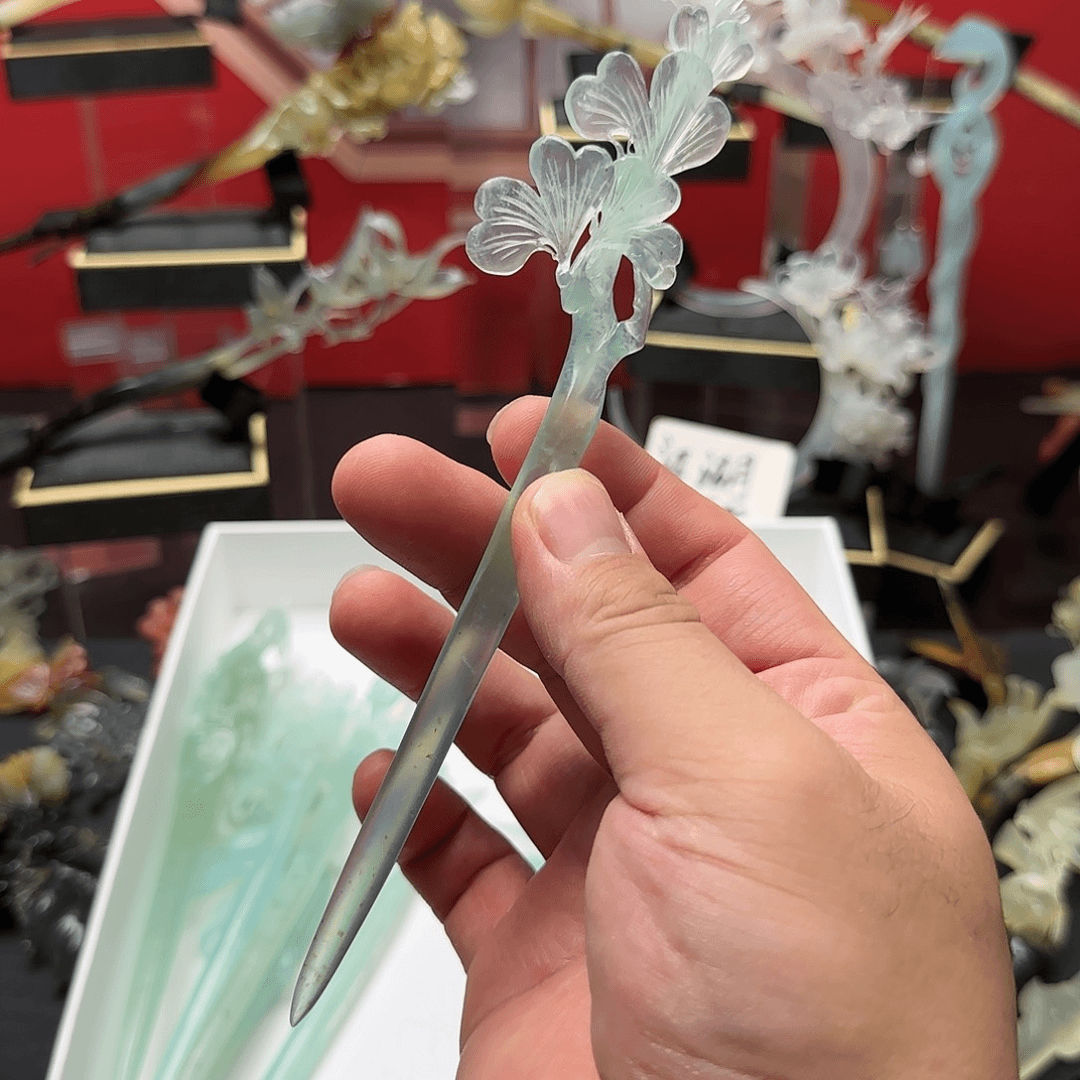 岫玉发饰未镶嵌岫玉发簪手工制作