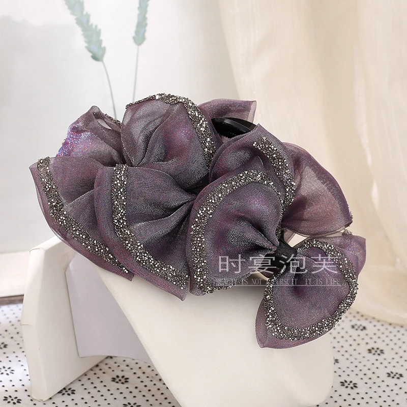 （紫霞）法式气质紫色蝴蝶结抓夹贵气小香风名媛半扎发盘发鲨鱼夹女