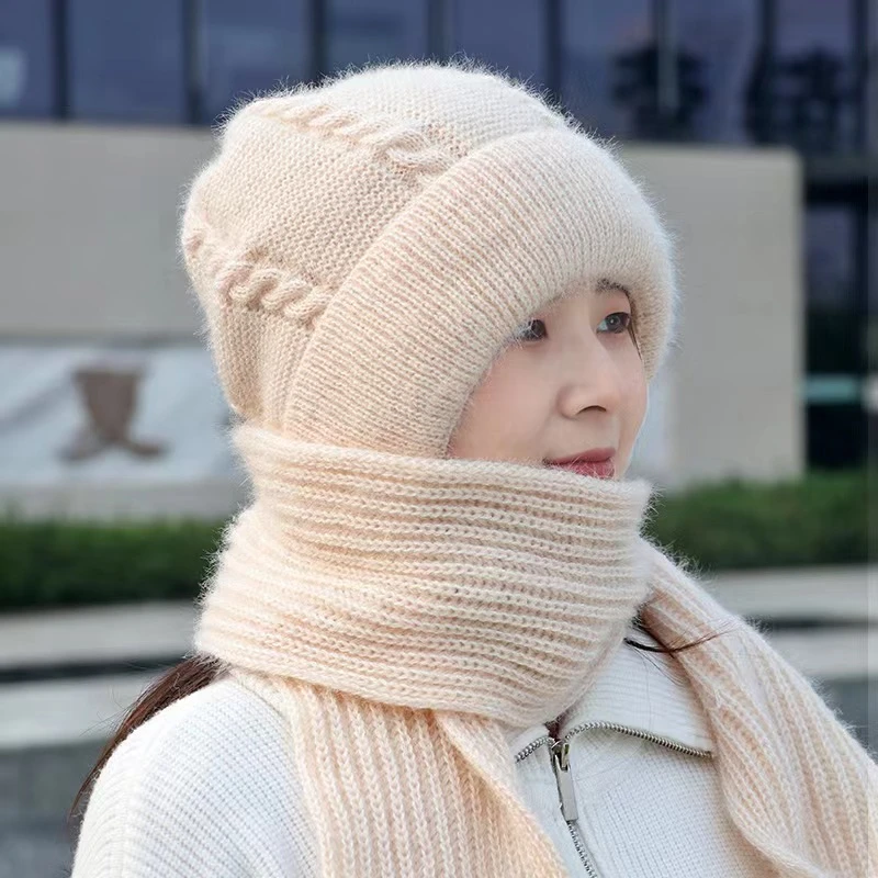 新款加绒帽子女秋冬松鼠绒加厚三件一体帽成人手工编织风雪帽子