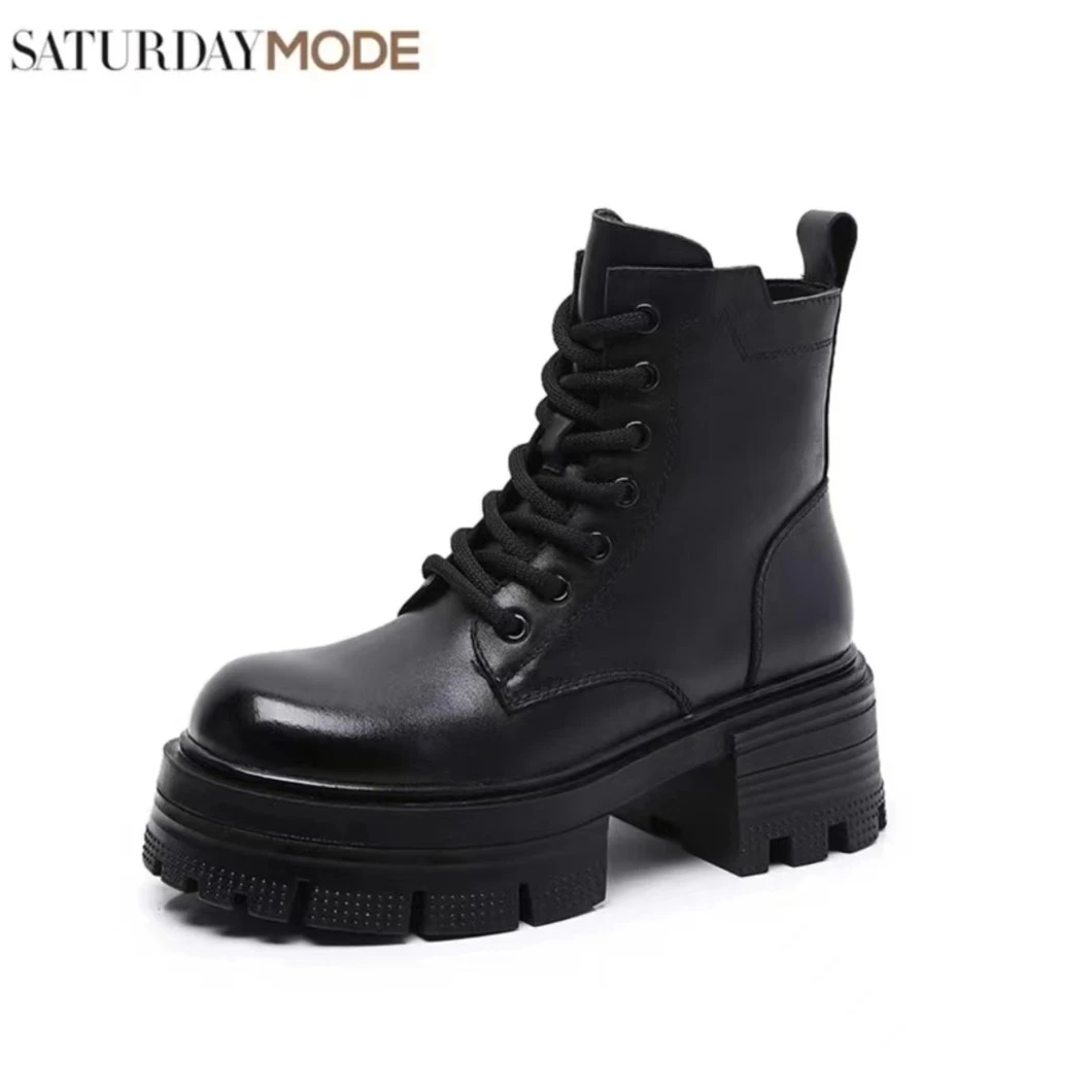 SATURDAYMODE【品牌专属】英伦风厚底加绒牛皮马丁靴瘦瘦靴短靴时尚