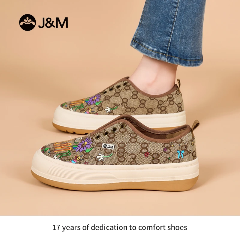 J&M/快乐玛丽乐福鞋女新款时尚一脚蹬厚底增高休闲鞋女87833W