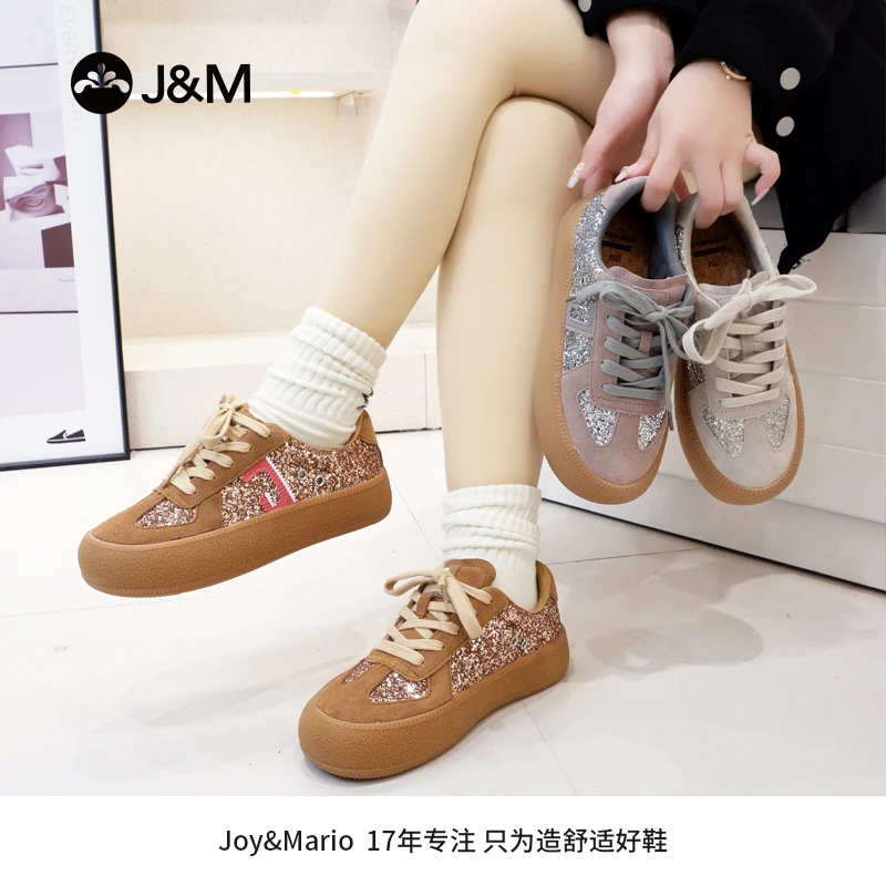 J&M/快乐玛丽春季新款亮片复古厚底德迅鞋百搭舒适鞋83570W