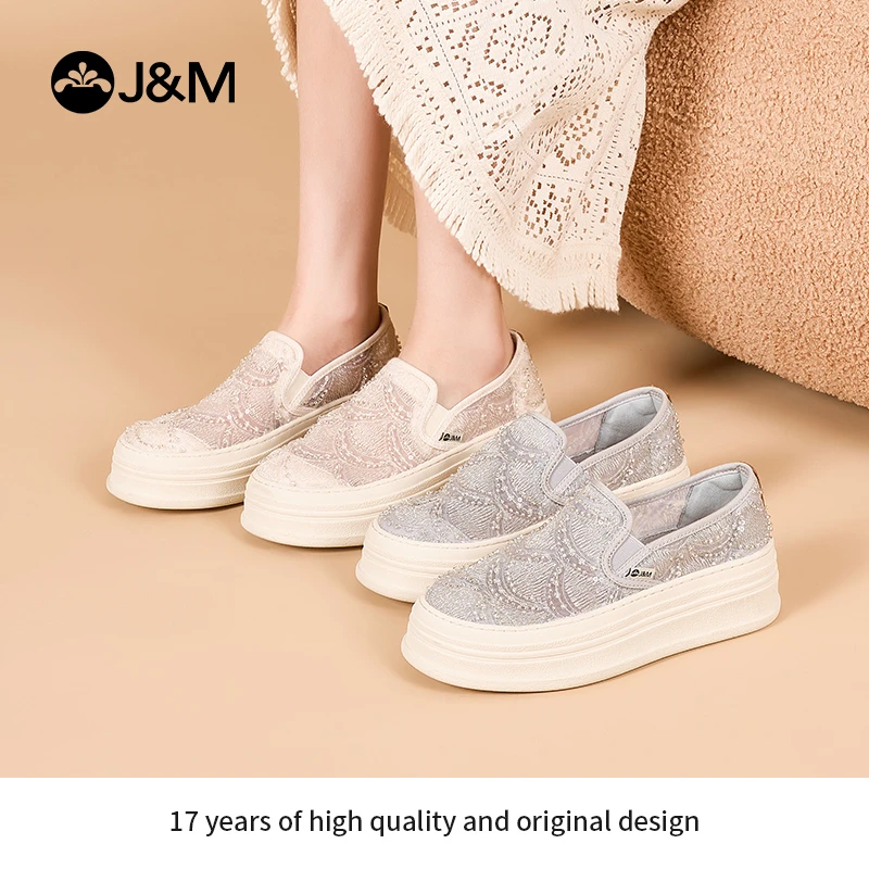 J&M/快乐玛丽乐福鞋女2025年春夏新款懒人一脚蹬厚底松糕鞋87872W