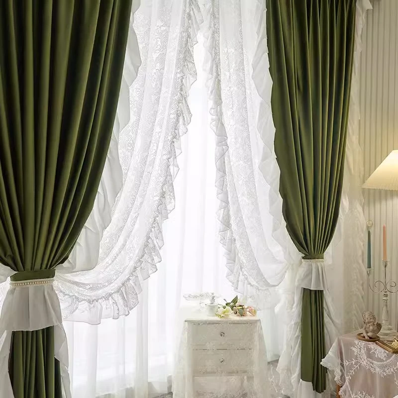 法式西西里遮光窗帘宫廷浪漫橄榄绿客厅同款飘窗阳台书房少女窗帘