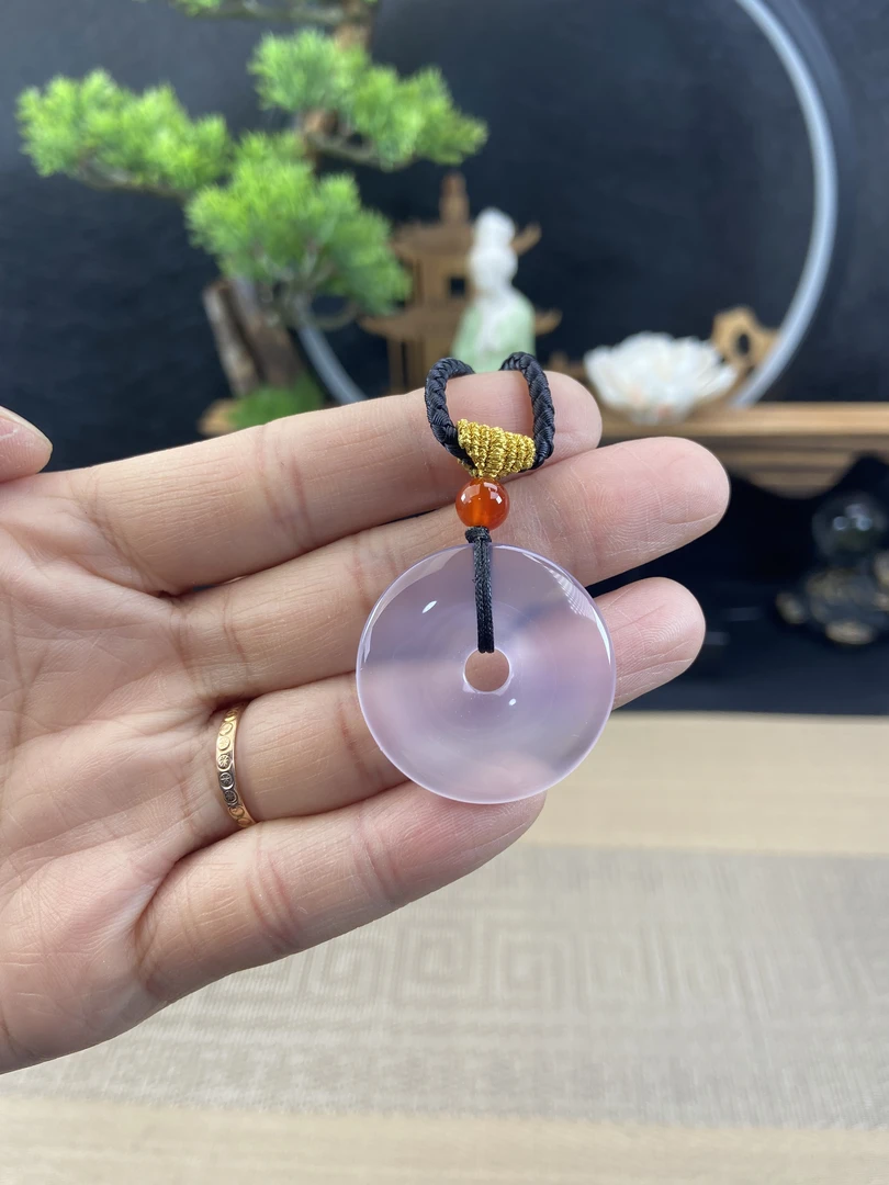 巴西天然玛瑙紫玉髓玛瑙平安扣吊坠项链毛衣链