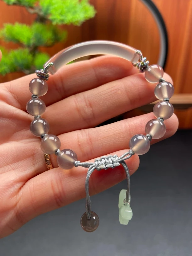 原创设计款天然玛瑙灰冰6mm圆条节节高手链