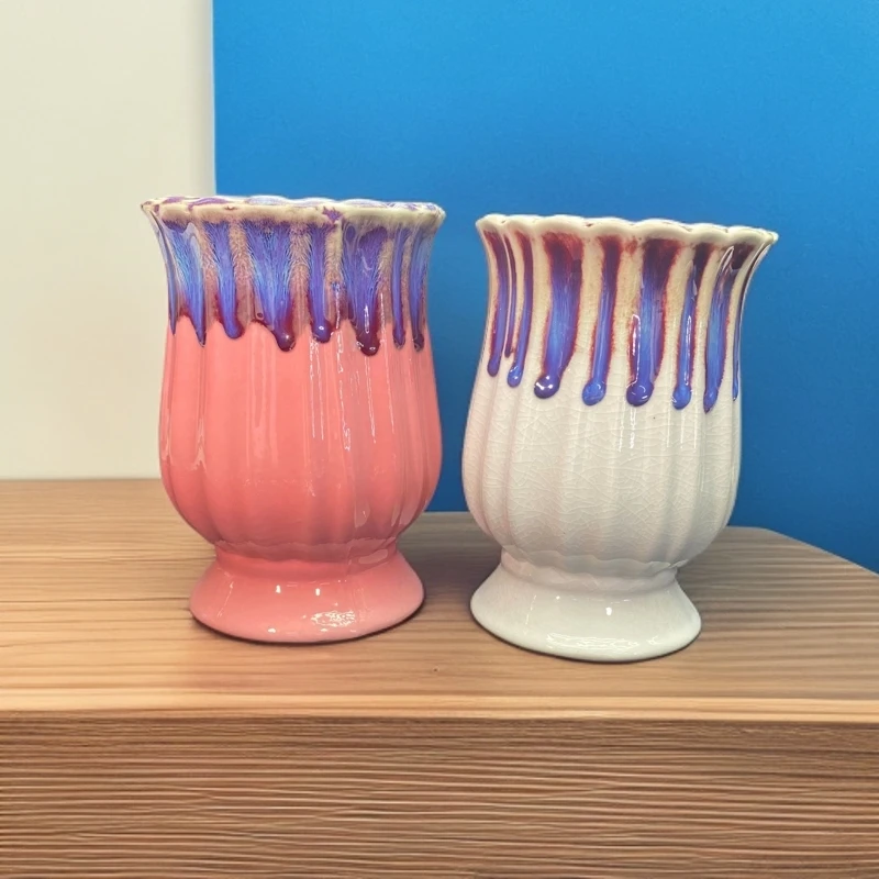 R  高桩花盆 陶瓷花盆琉璃盏样式新颖颜色多样 C21 口12，高20