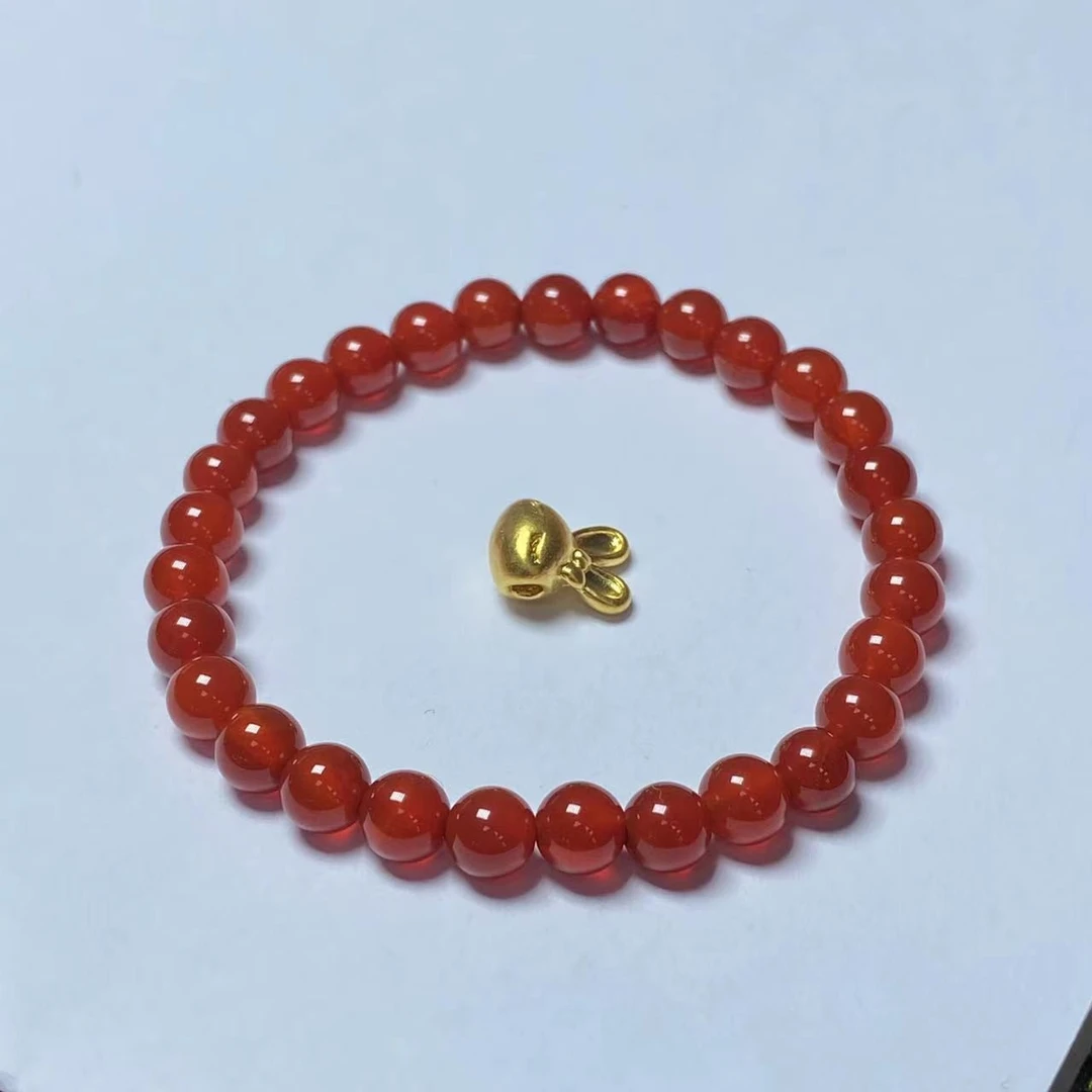 足金兔头玛 瑙手串黄金首饰时尚@@A282