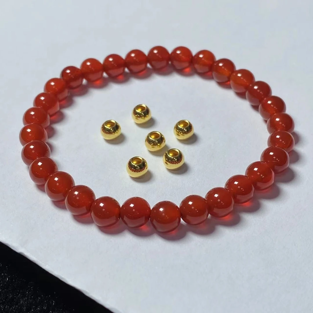 足金卡5光珠6颗玛 瑙手串黄金首饰时尚@@A005-6-1