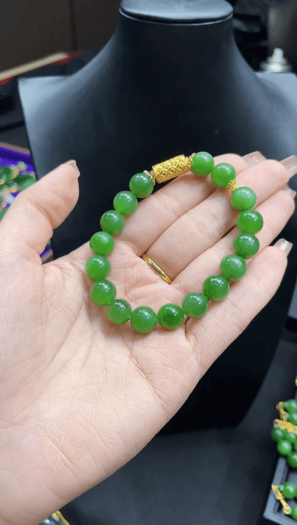 【闪购商品】和田玉手串18K金镶嵌10MMZ