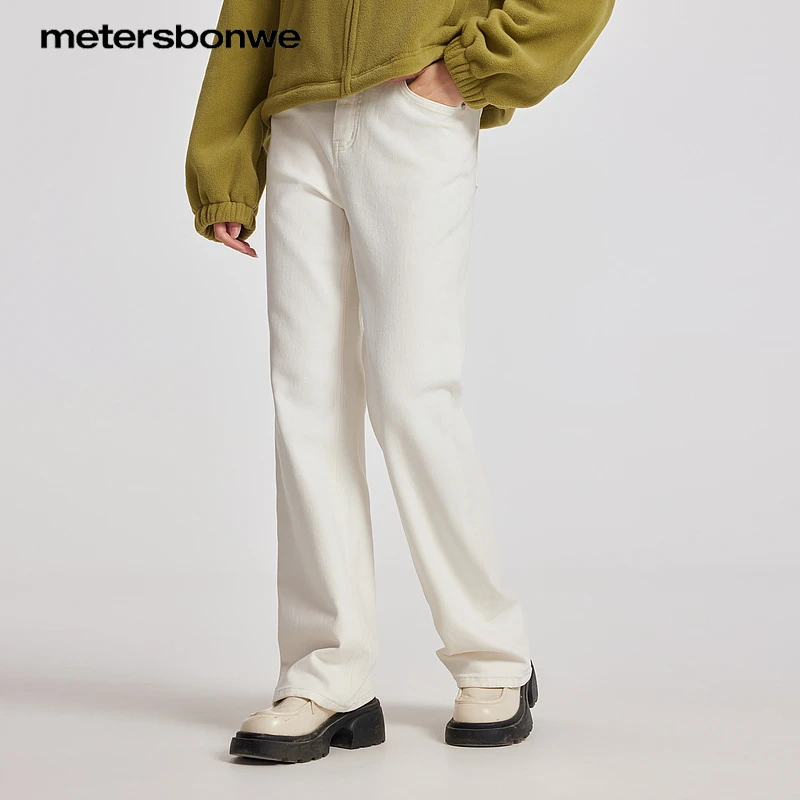 美特斯邦威牛仔裤女款早秋新款百搭休闲纯色垂感直筒长裤L56704