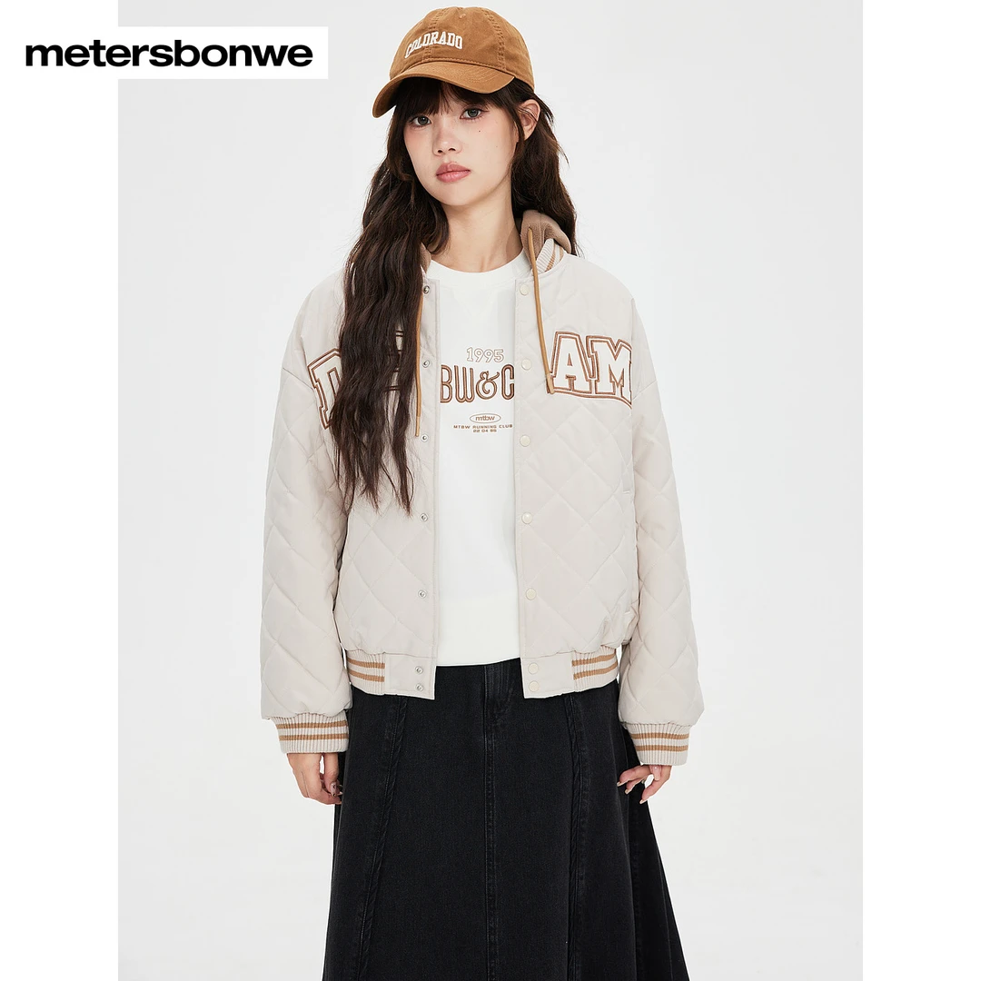 美特斯邦威棒球服女潮流保暖冬季连帽棉服时尚学院百搭外套731601