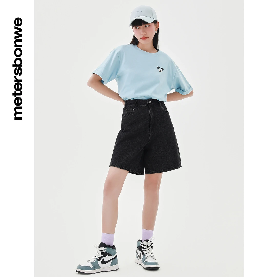 美特斯邦威牛仔短裤女士百搭夏季新款时尚宽松女款纯色裤子254975