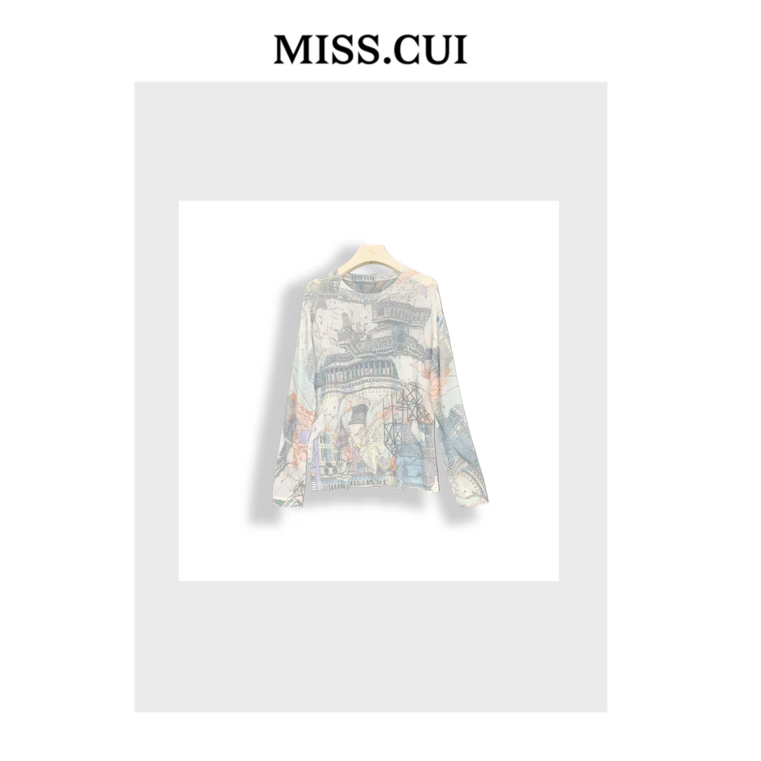 MISS.CUI 极简穿搭 莱赛尔绵羊毛飞马印花套头圆领针织衫WL-65