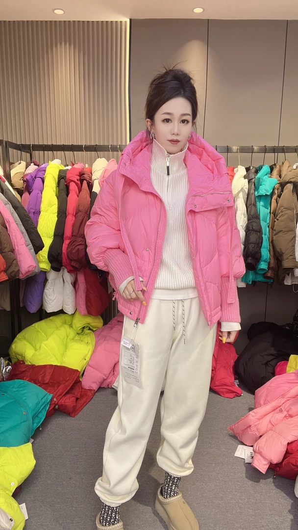 【佳姐7738】羽绒服女冬短款连帽白鸭绒加厚保暖