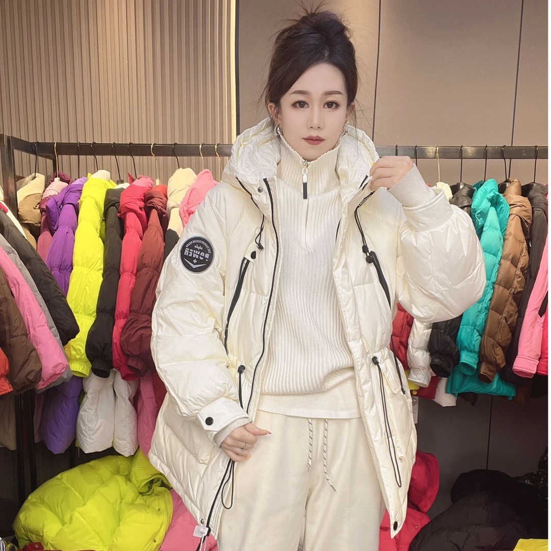 【佳姐9913】新款韩版百搭潮流中长款连帽白鸭绒羽绒服