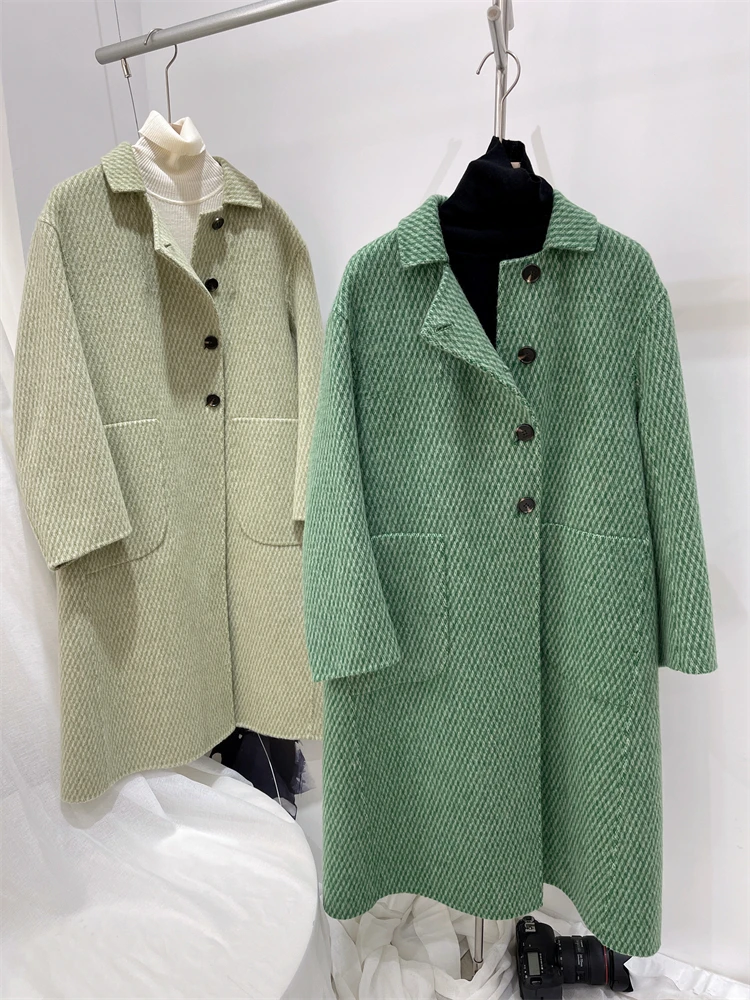 清货价~1020~加厚双面羊毛廓型中长款娃娃领大衣宽松冬季大衣