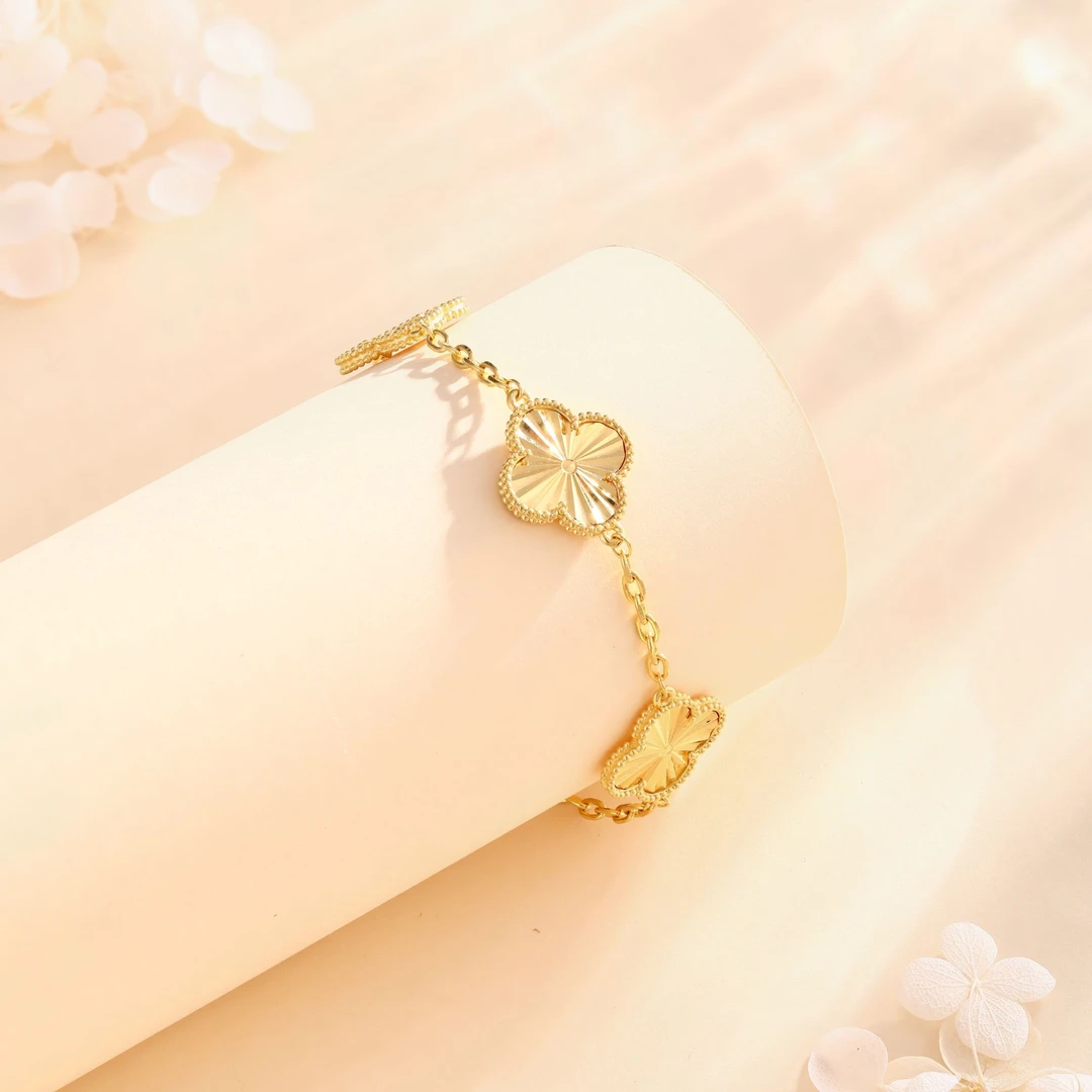 足银手链 足银四叶花手链时尚气质轻奢双面精美