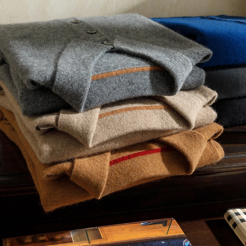 男装戎美纯羊绒衫男翻领针织衫毛衣POLO衫长袖新款休闲商务