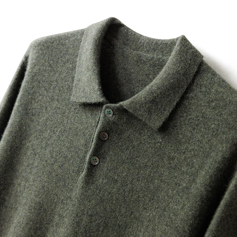 商务休闲羊绒衫羊绒POLO领针织打底衫衬衫领纯色毛衣男装