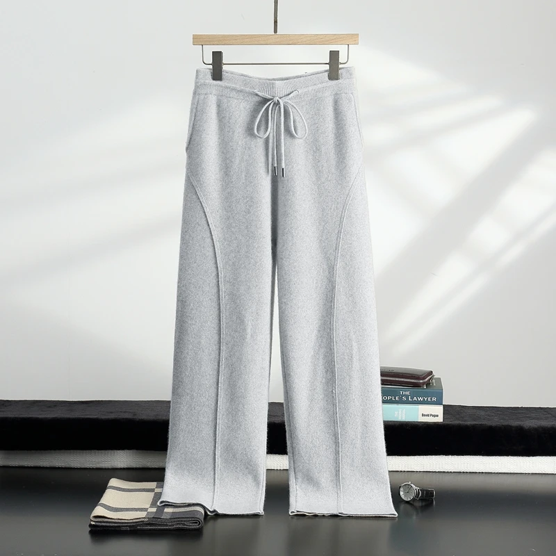 四平空气层加厚弯刀羊绒裤男士秋冬直筒休闲时尚外穿针织羊毛裤