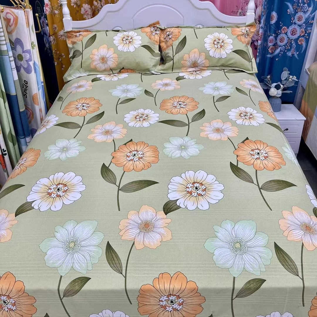 加厚小粗布印花多尺寸床单枕套单人大床布粗布炕单布床【向阳绿】