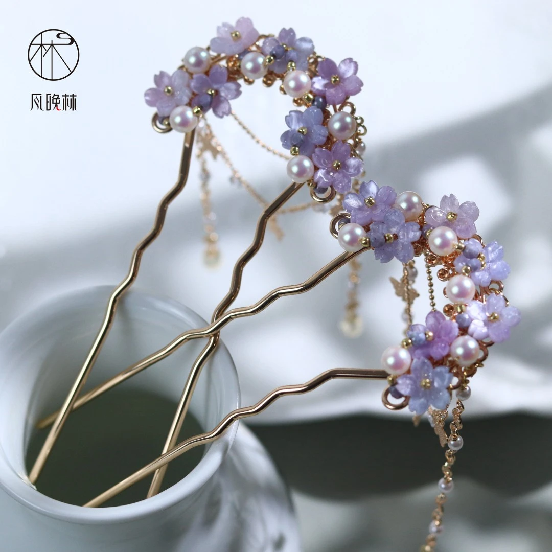 原创手工古风头饰百搭简约流苏簪发对钗