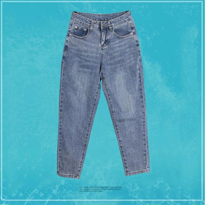 休闲牛仔哈伦裤女2024夏季薄款高腰小个子九分裤显瘦老爹萝卜裤潮