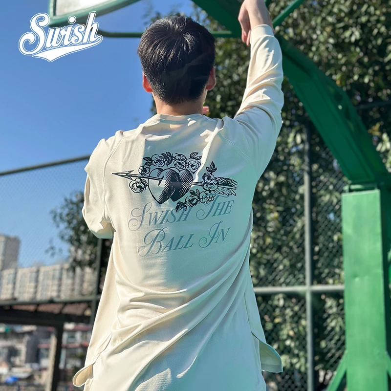 Swish投篮服爱心印记美式篮球长袖t恤男宽松运动速干训练服长袖