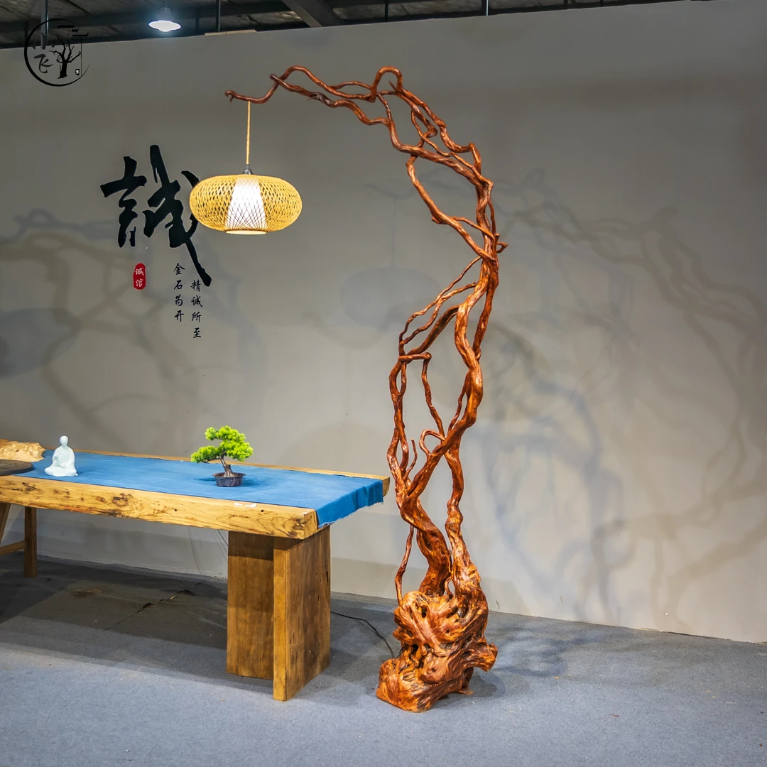 根艺台灯茶室禅意空间搭配自然根型实木传统根雕摆件