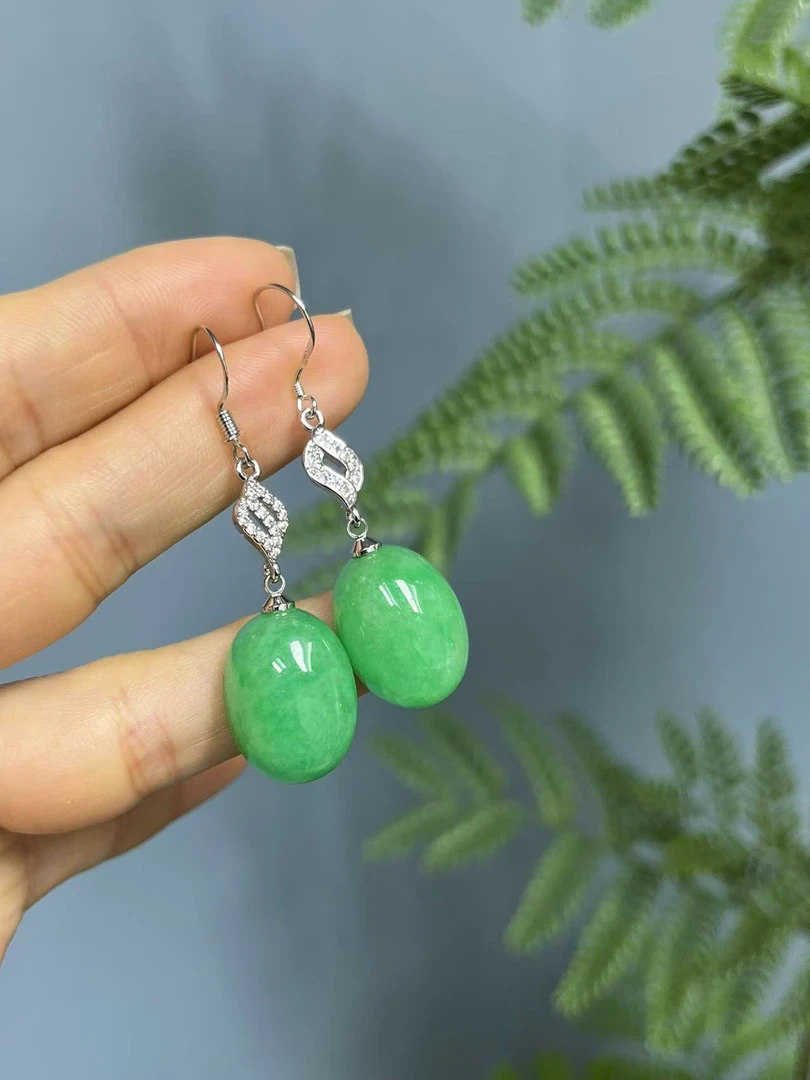 翡翠叶子s925小蛋面耳钩