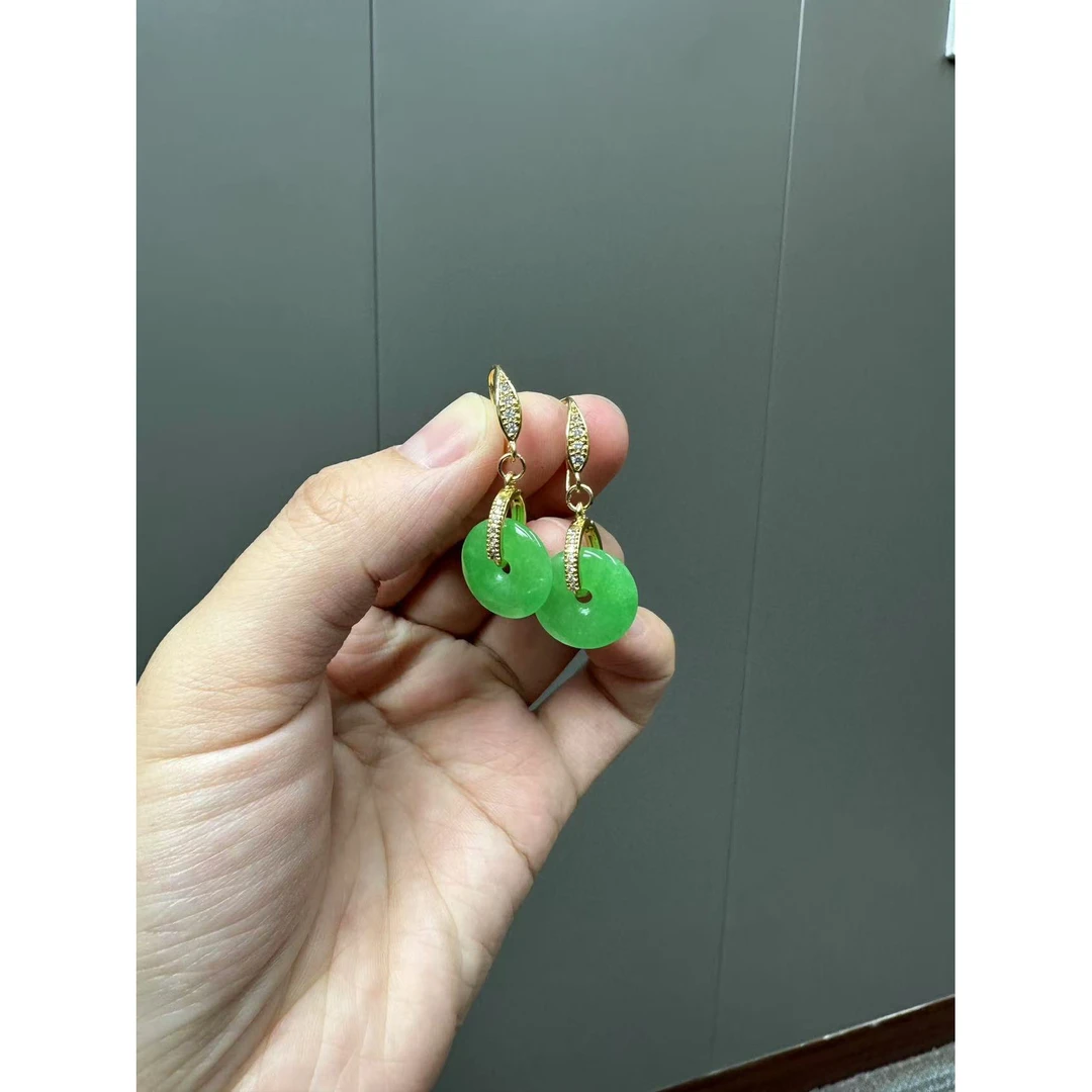 翡翠阳绿14k满钻平安扣耳扣